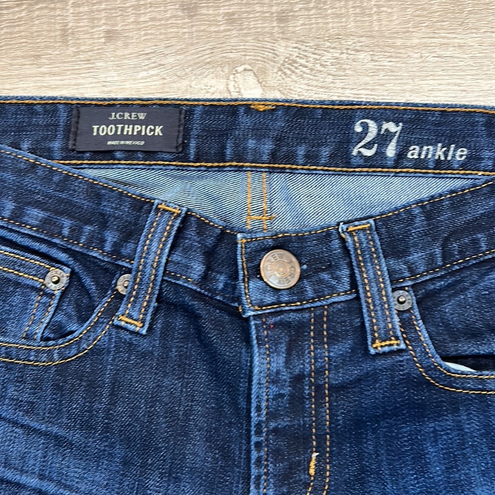 J. Crew Toothpick Dark Wash Distressed Denim, Size 27 - Picture 2 of 3